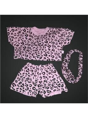 Toddler Girls 3 Piece Pink Leopard Summer Outfit with Headband Sz 9-12 Months